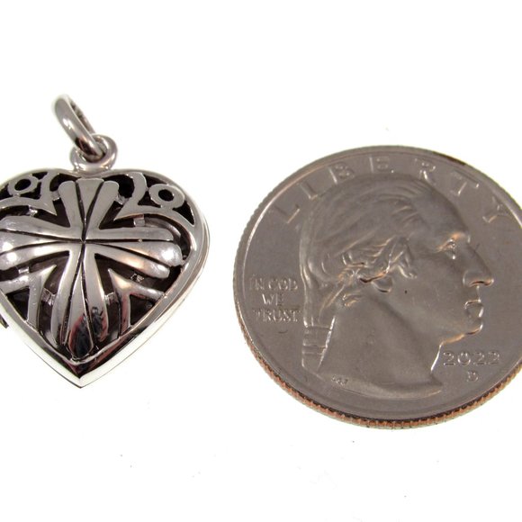Handcrafted Solid 925 Sterling Silver Cross In Heart Locket Keepsake Pendant - Picture 2 of 6